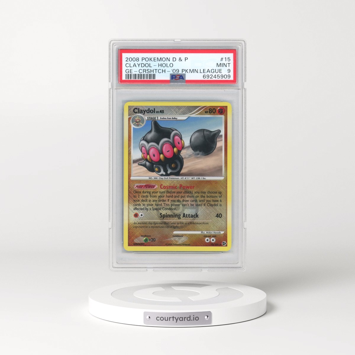 2008 Pokémon Diamond & Pearl Great Encounters #15 Claydol - Holo Crosshatch-2009 Pokemon League (PSA 9 MINT)