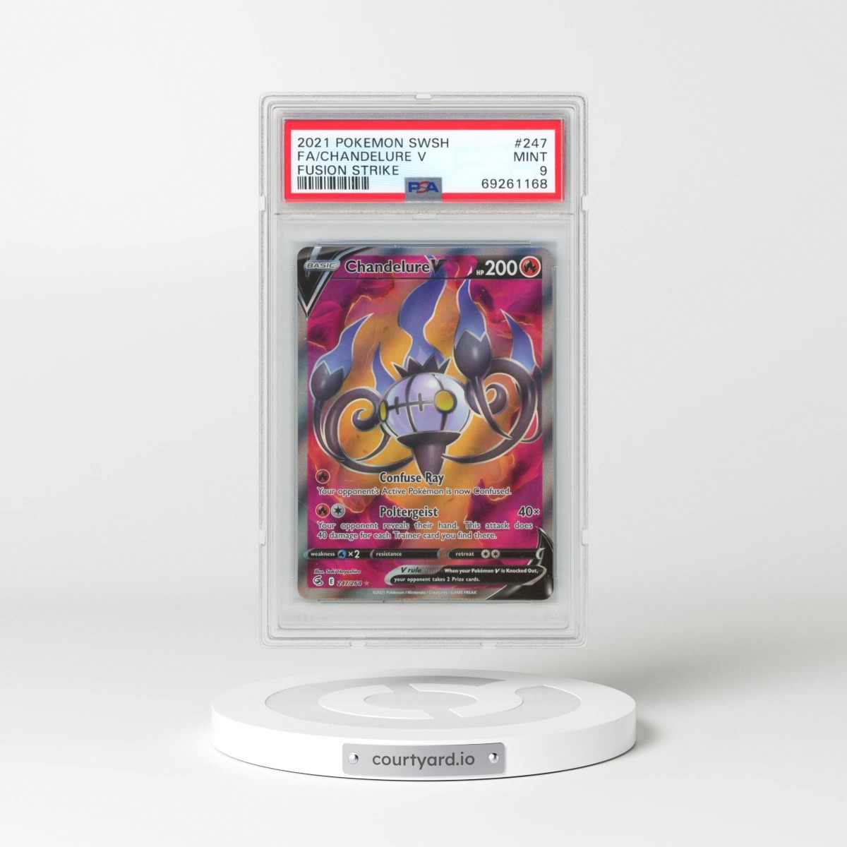 2021 Pokémon Sword & Shield Fusion Strike #247 Chandelure V - Holo Full Art (PSA 9 MINT)