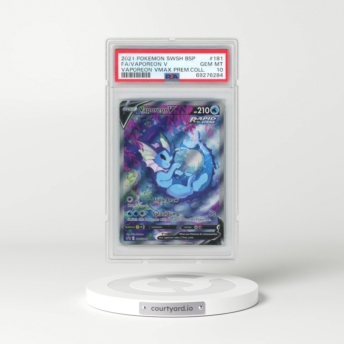 2021 Pokémon Swsh Black Star Promo #181 Vaporeon V - Holo Full Art Vaporeon Vmax Premium Collection (PSA 10 GEM MINT)