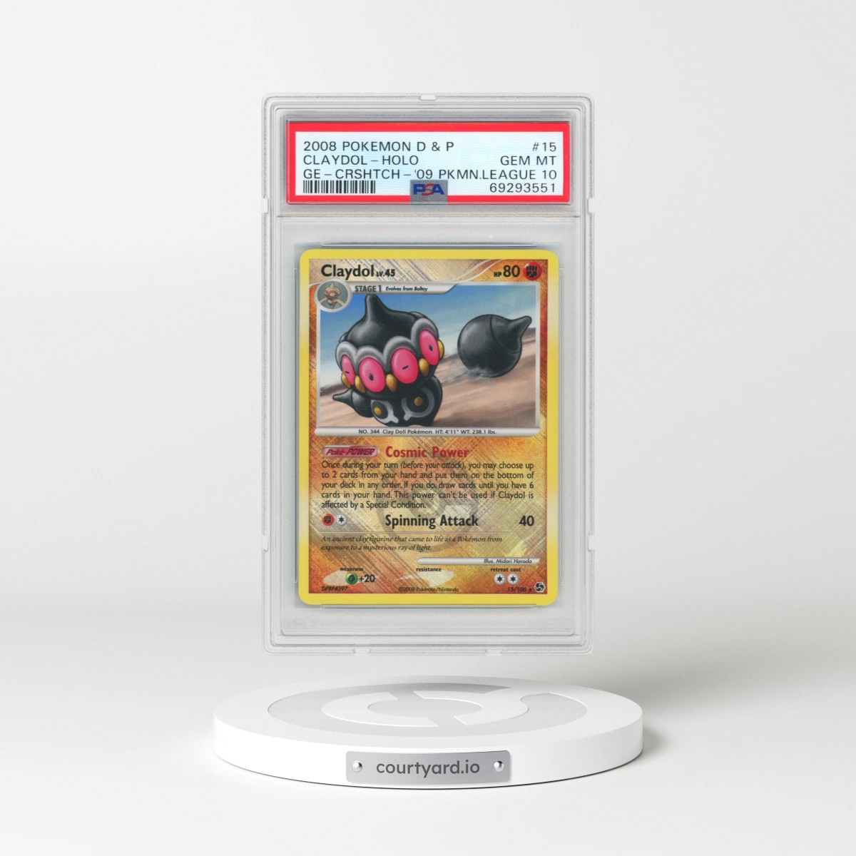 2008 Pokémon Diamond & Pearl Great Encounters #15 Claydol - Holo Crosshatch-2009 Pokemon League (PSA 10 GEM MINT)