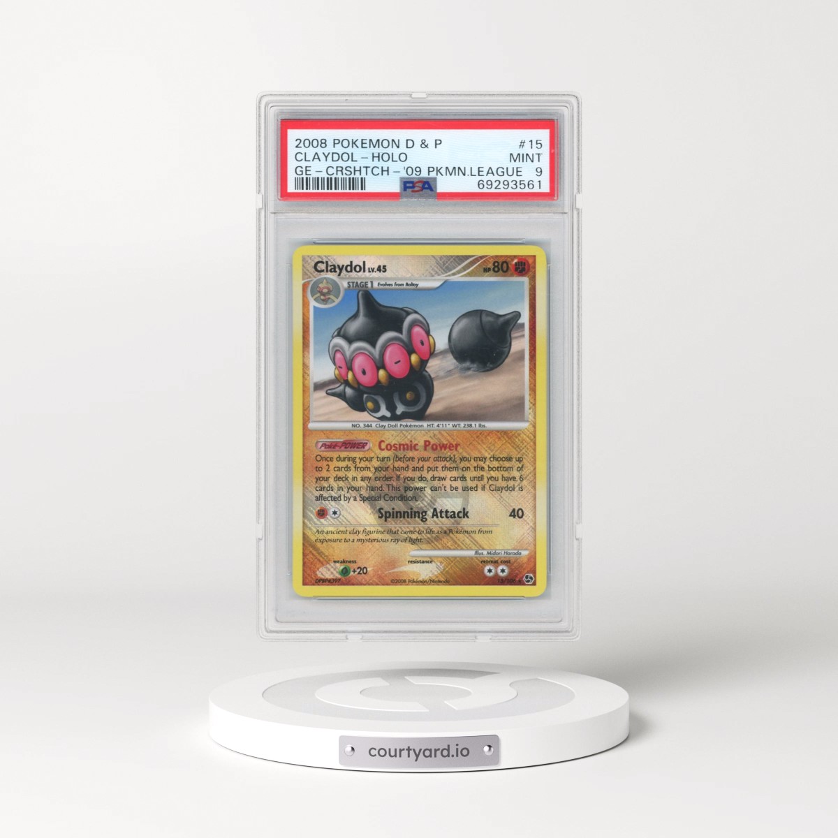 2008 Pokémon Diamond & Pearl Great Encounters #15 Claydol - Holo Crosshatch-2009 Pokemon League (PSA 9 MINT)
