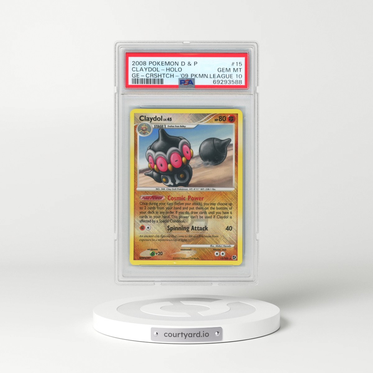 2008 Pokémon Diamond & Pearl Great Encounters #15 Claydol - Holo Crosshatch-2009 Pokemon League (PSA 10 GEM MINT)