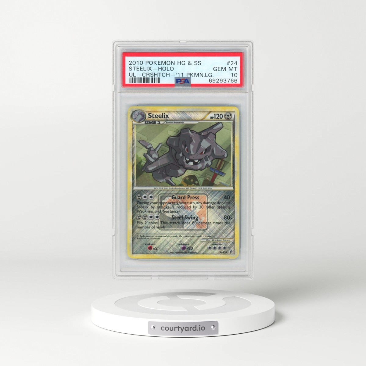 2010 Pokémon Heartgold & Soulsilver Unleashed #24 Steelix - Holo Crosshatch-2011 Pokemon League (PSA 10 GEM MINT)