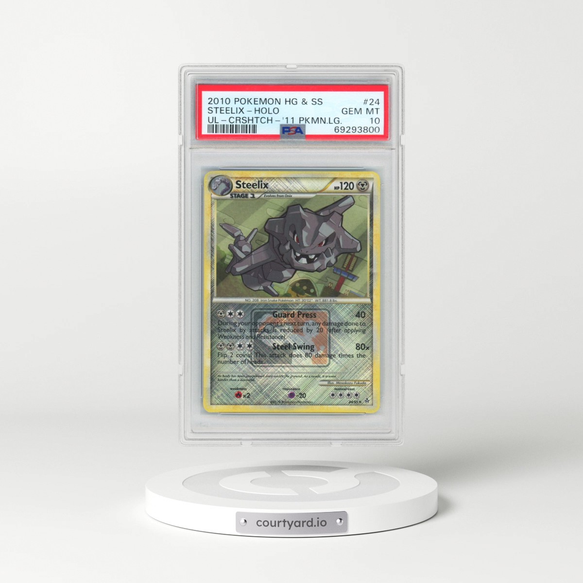 2010 Pokémon Heartgold & Soulsilver Unleashed #24 Steelix - Holo Crosshatch-2011 Pokemon League (PSA 10 GEM MINT)