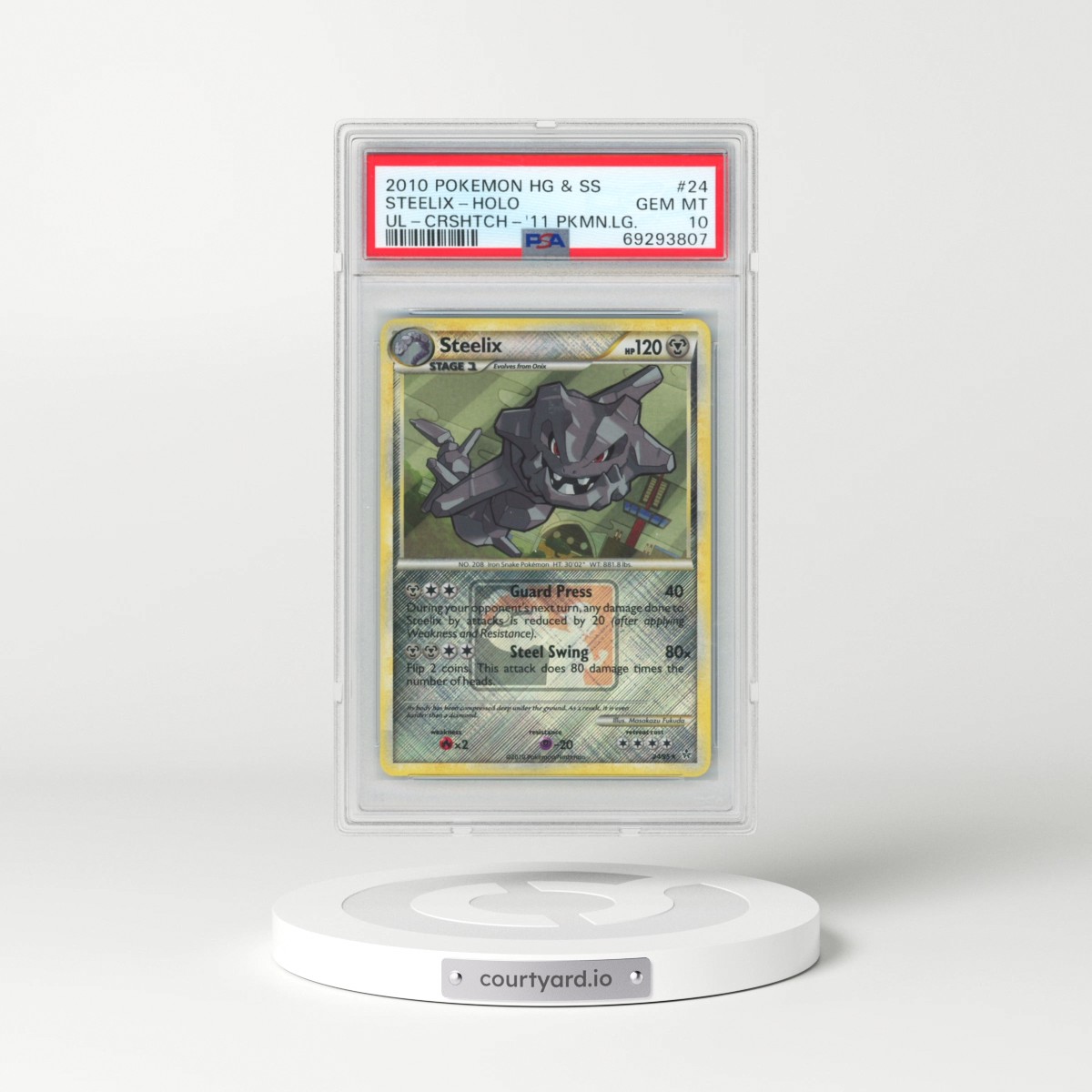 2010 Pokémon Heartgold & Soulsilver Unleashed #24 Steelix - Holo Crosshatch-2011 Pokemon League (PSA 10 GEM MINT)
