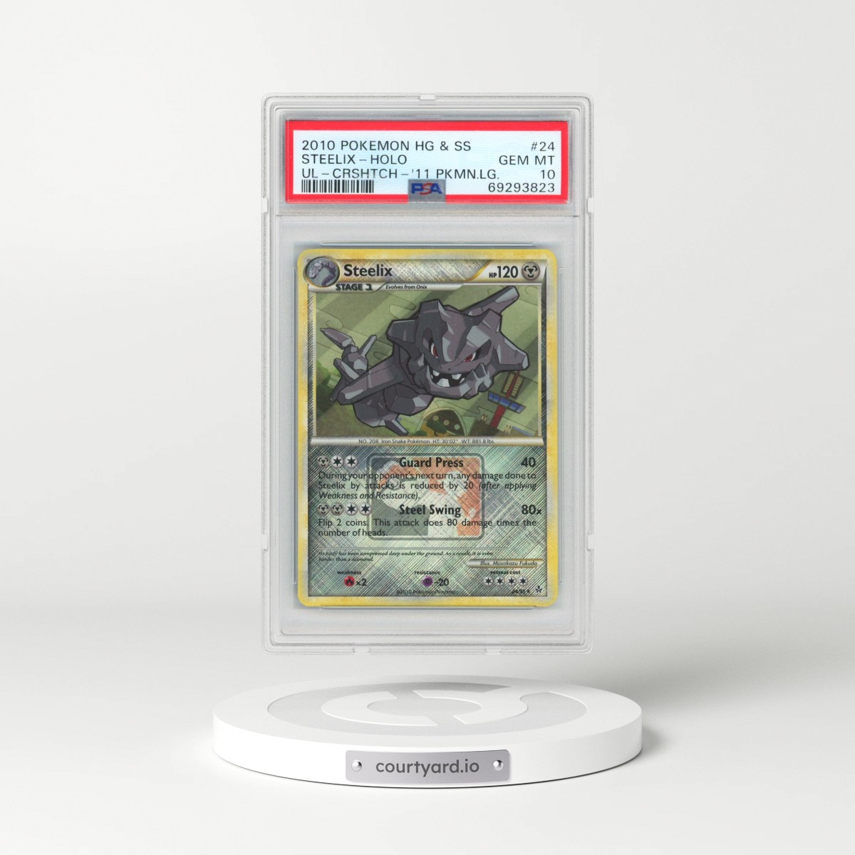 2010 Pokémon Heartgold & Soulsilver Unleashed #24 Steelix - Holo Crosshatch-2011 Pokemon League (PSA 10 GEM MINT)