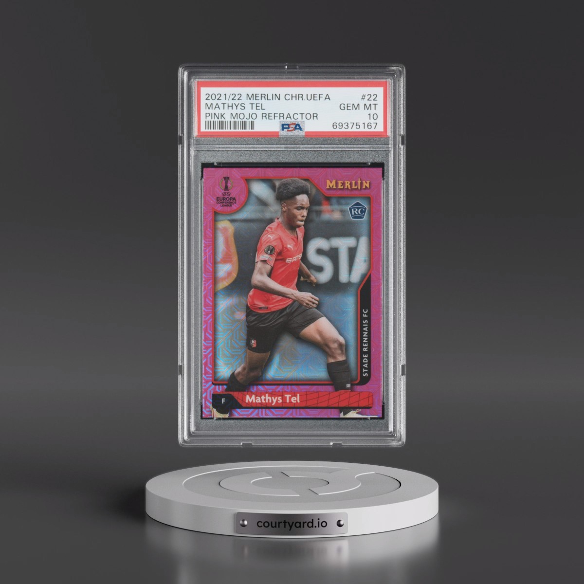 2021-2022 Topps Merlin Chrome UEFA League #22 Mathys Tel - Pink Mojo Refractor (PSA 10 GEM MINT)