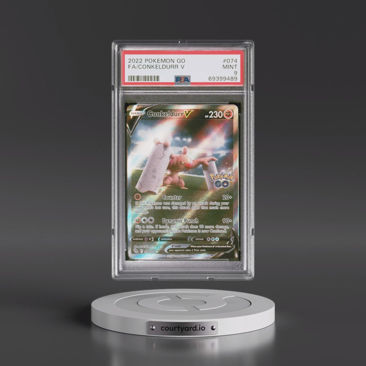 2022 Pokémon Go #074 Conkeldurr V - Holo Full Art (PSA 9 MINT)