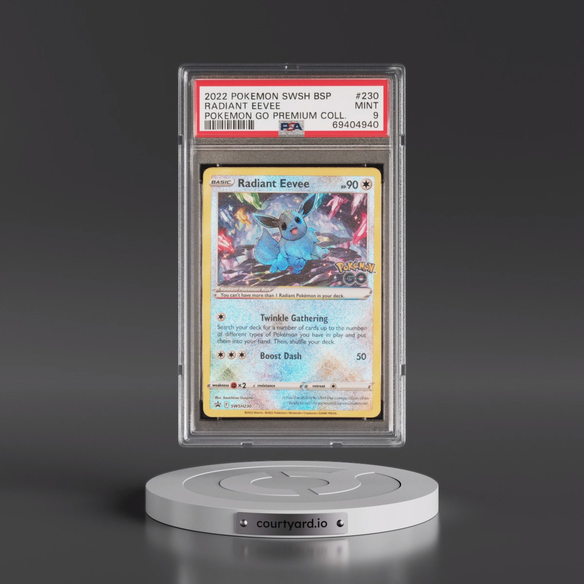 2022 Pokémon Swsh Black Star Promo #230 Radiant Eevee - Holo Pokemon Go Premium Collection Radiant Eevee (PSA 9 MINT)