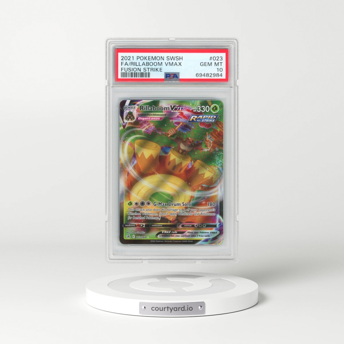 2021 Pokémon Sword & Shield Fusion Strike #023 Rillaboom Vmax - Full Art (PSA 10 GEM MINT)