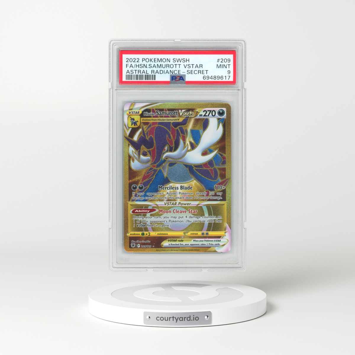 2022 Pokémon Sword & Shield Astral Radiance #209 Hisuian Samurott Vstar - Full Art Secret (PSA 9 MINT)