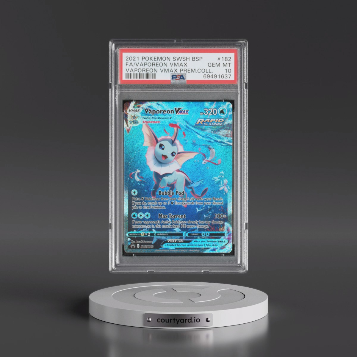 2021 Pokémon Swsh Black Star Promo Vaporeon Vmax - Full Art Vaporeon Vmax Premium Collection #182 PSA 10