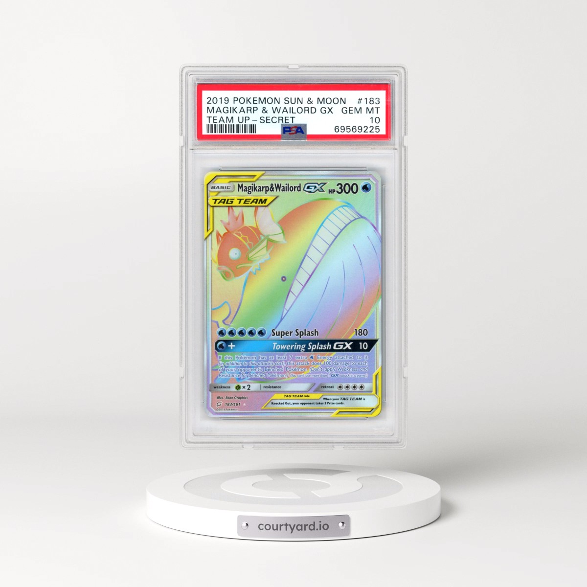 2019 Pokémon Sun & Moon Team Up #183 Magikarp & Wailord GX - Holo Full Art Secret (PSA 10 GEM MINT)