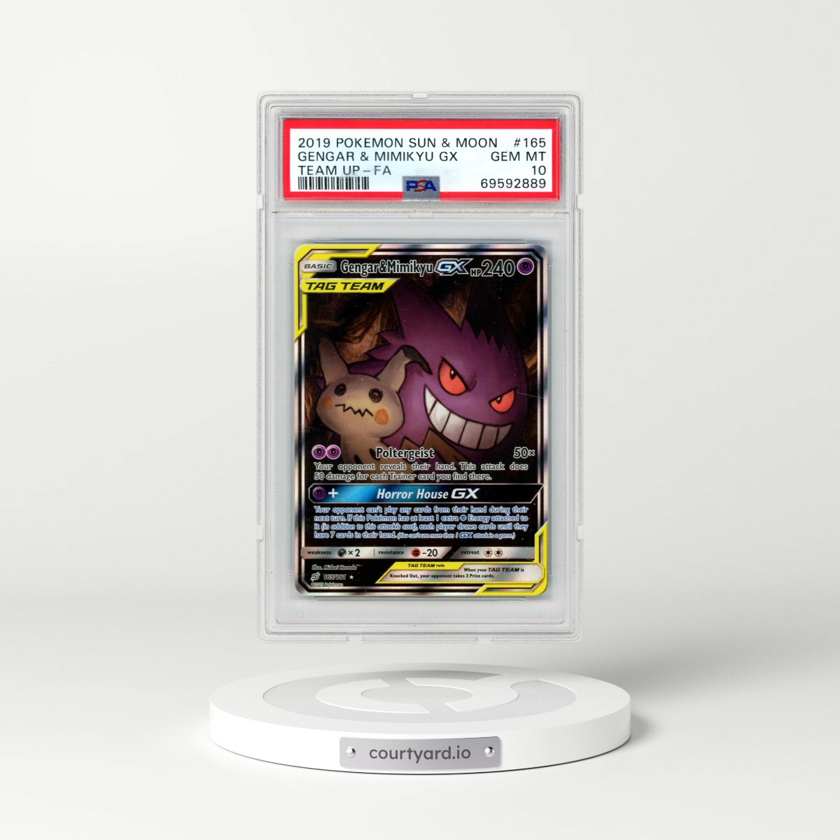 2019 Pokémon Sun & Moon Team Up #165 Gengar & Mimikyu GX - Holo Full Art (PSA 10 GEM MINT)