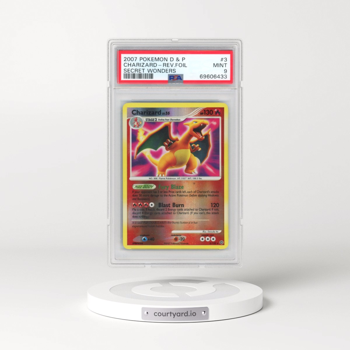 2007 Pokémon Diamond & Pearl Secret Wonders #3 Charizard - Reverse Foil (PSA 9 MINT)