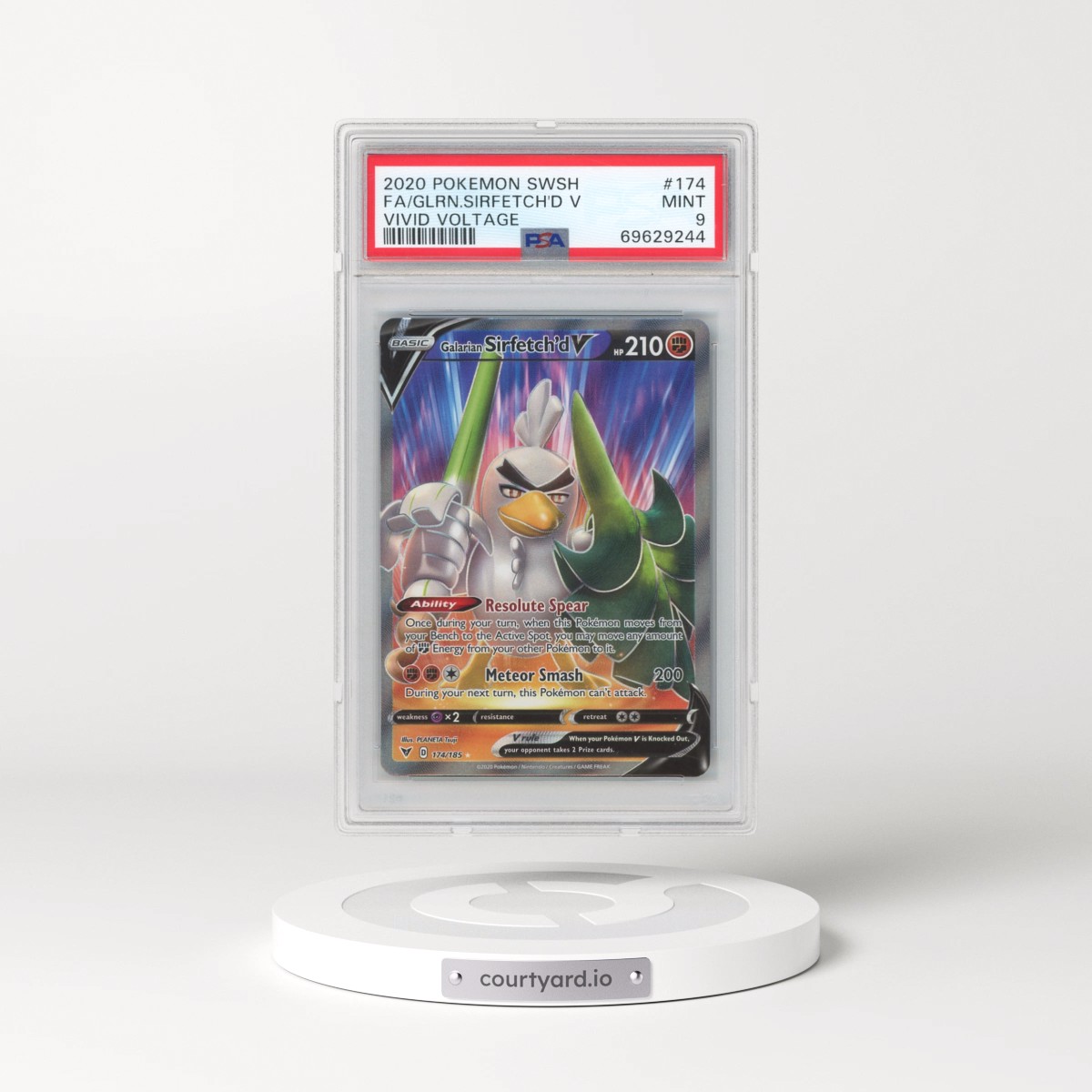2020 Pokémon Sword & Shield Vivid Voltage #174 Galarian Sirfetch'd V - Holo Full Art (PSA 9 MINT)