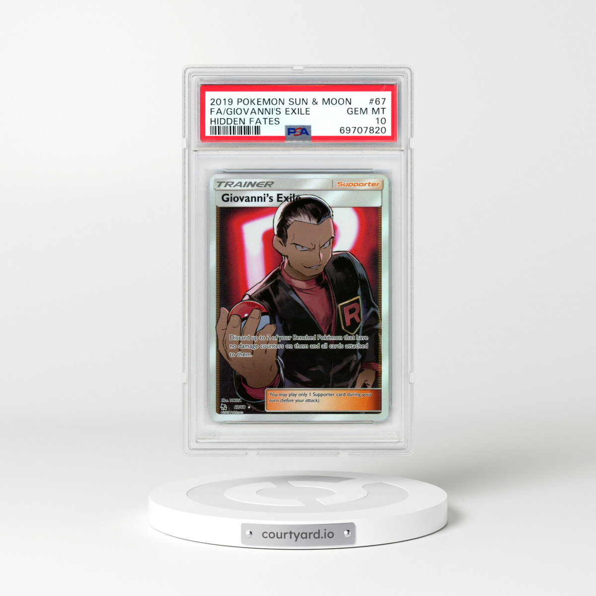 2019 Pokémon Sun & Moon Hidden Fates #67 Giovanni's Exile - Full Art (PSA 10 GEM MINT)