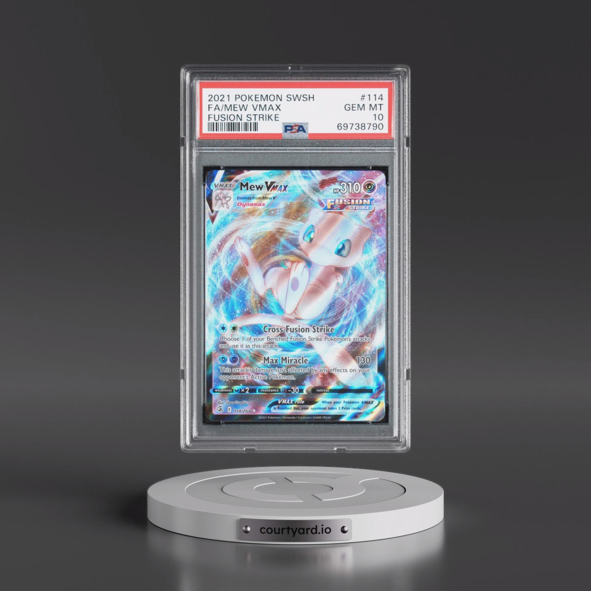 2021 Pokémon Sword & Shield Fusion Strike #114 Mew Vmax - Full Art (PSA 10 GEM MINT)