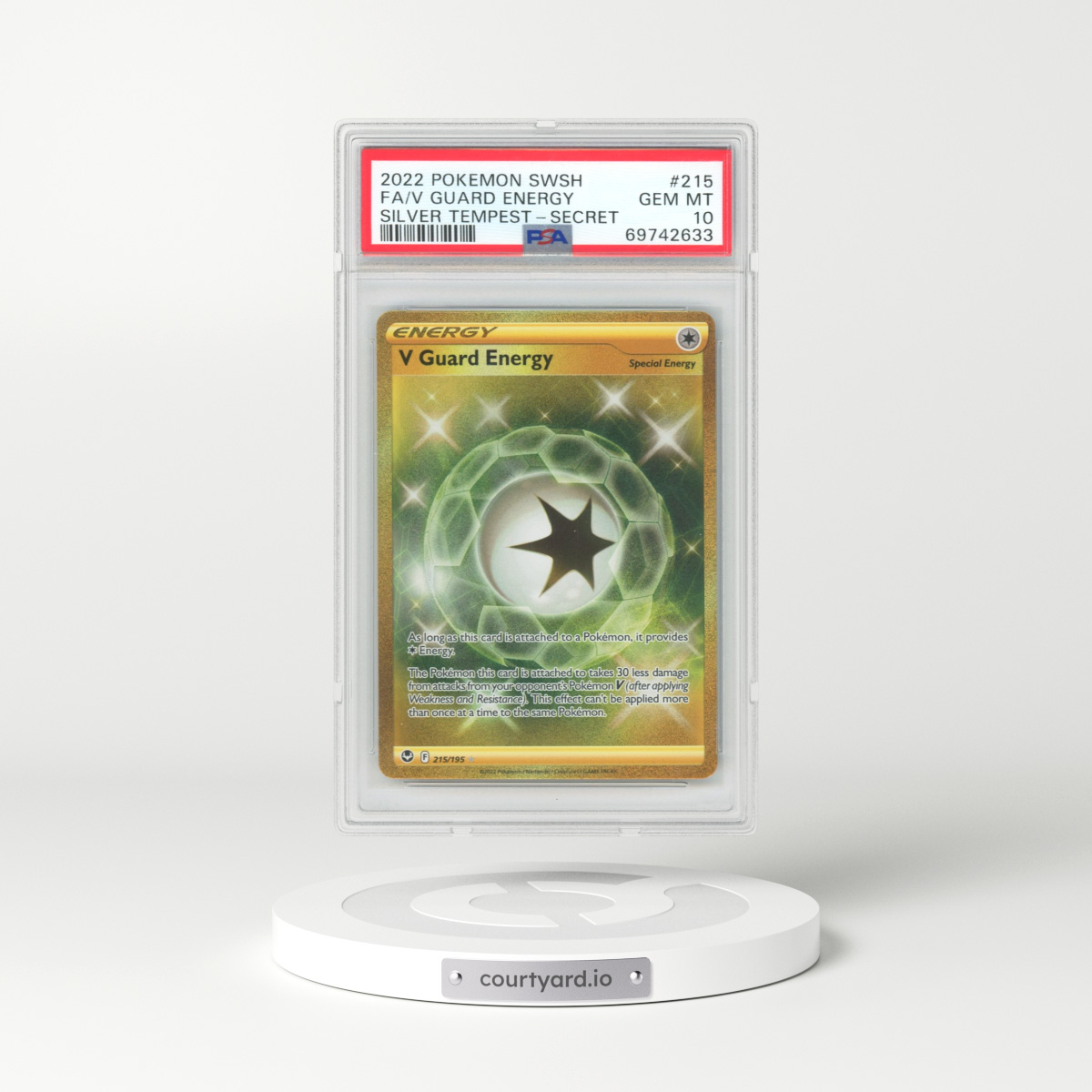 2022 Pokémon Sword & Shield Silver Tempest #215 V Guard Energy - Full Art Secret (PSA 10 GEM MINT)