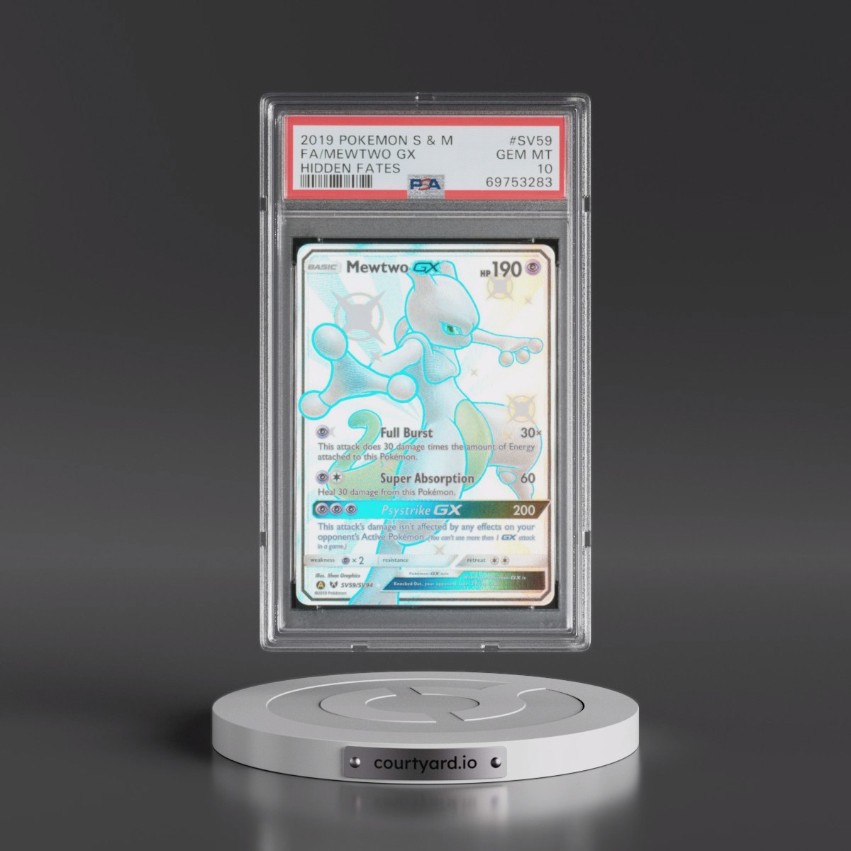 2019 Pokémon Sun & Moon Hidden Fates #SV59 Mewtwo GX - Holo Full Art (PSA 10 GEM MINT)
