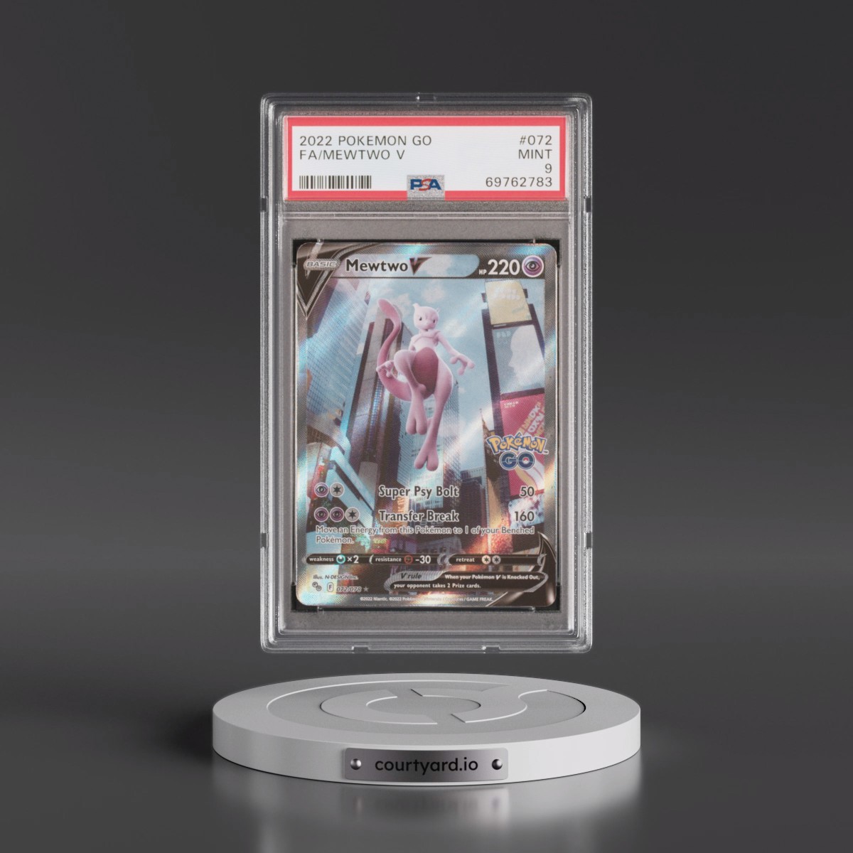 2022 Pokémon Go #072 Mewtwo V - Holo Full Art (PSA 9 MINT)