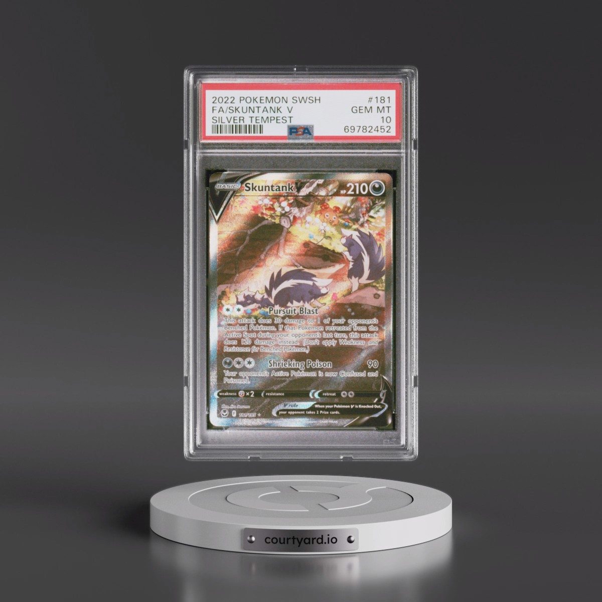 2022 Pokémon Sword & Shield Silver Tempest Skuntank V - Holo Full Art #181 PSA 10