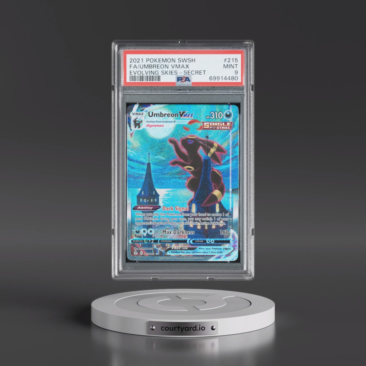 2021 Pokémon Sword & Shield Evolving Skies Umbreon Vmax - Full Art Secret #215 PSA 9