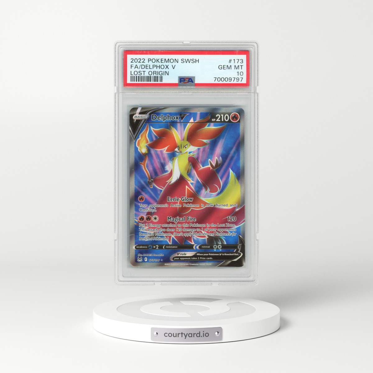 2022 Pokémon Sword & Shield Lost Origin #173 Delphox V - Holo Full Art (PSA 10 GEM MINT)
