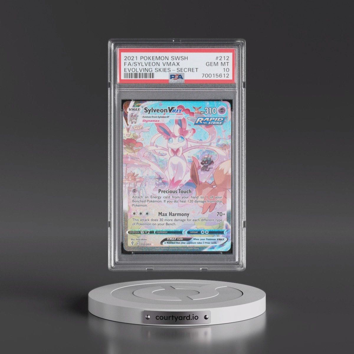 2021 Pokémon Sword & Shield Evolving Skies #212 Sylveon Vmax - Full Art Secret (PSA 10 GEM MINT)