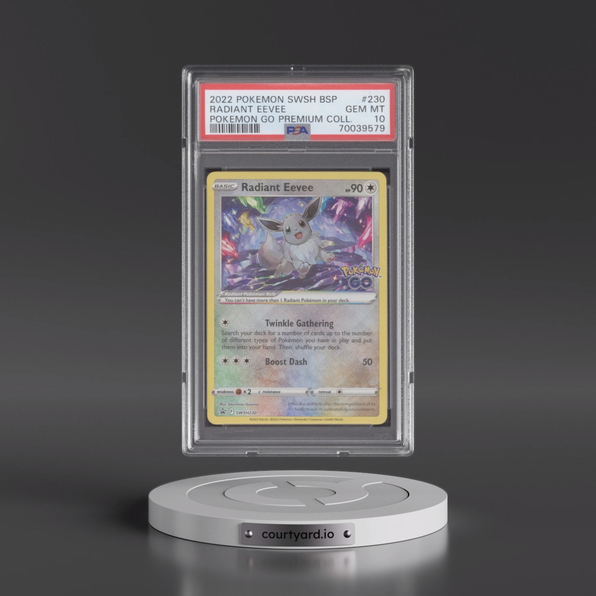 2022 Pokémon Swsh Black Star Promo #230 Radiant Eevee - Holo Pokemon Go Premium Collection Radiant Eevee (PSA 10 GEM MINT)