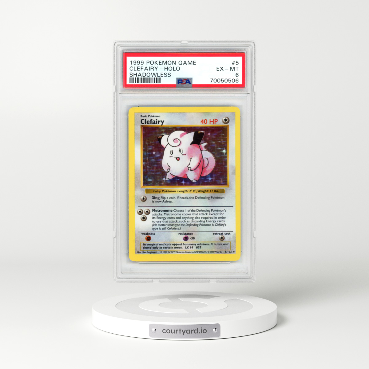 1999 Pokémon Game #5 Clefairy - Holo Shadowless (PSA 6 EX-MT)