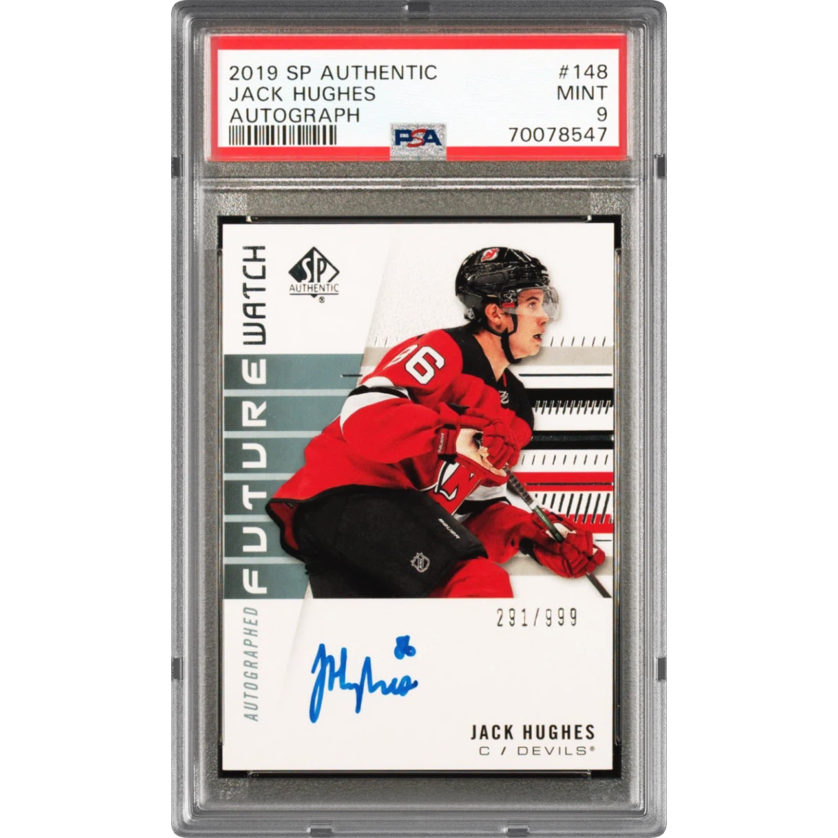 2019 SP Authentic #148 Jack Hughes - Autograph (PSA 9 MINT)