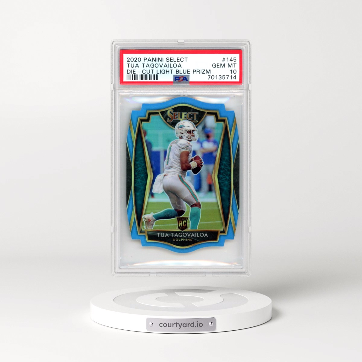 2020 Panini Select #145 Tua Tagovailoa - Die-Cut Light Blue Prizm (PSA 10 GEM MINT)