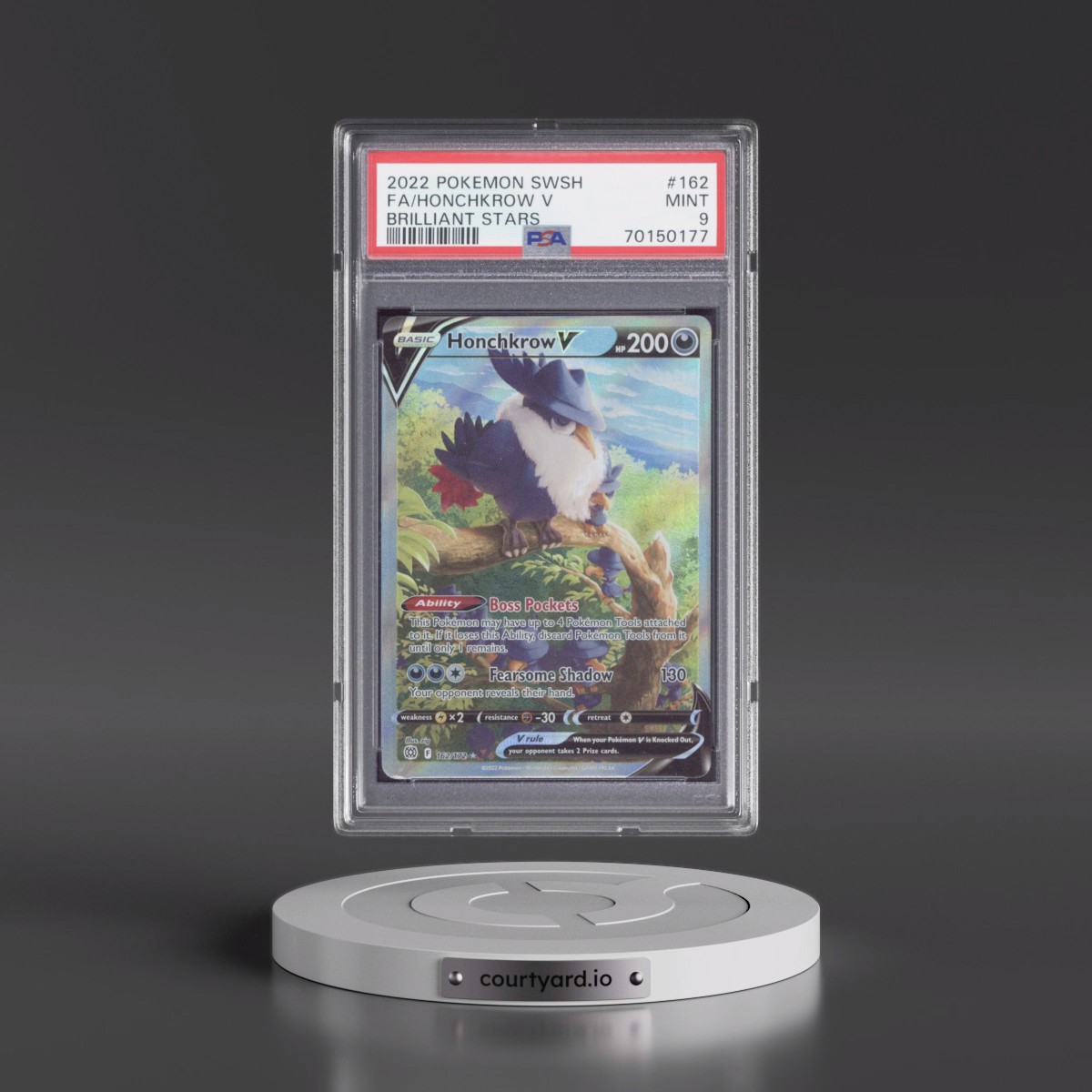 2022 Pokémon Sword & Shield Brilliant Stars #162 Honchkrow V - Holo Full Art (PSA 9 MINT)