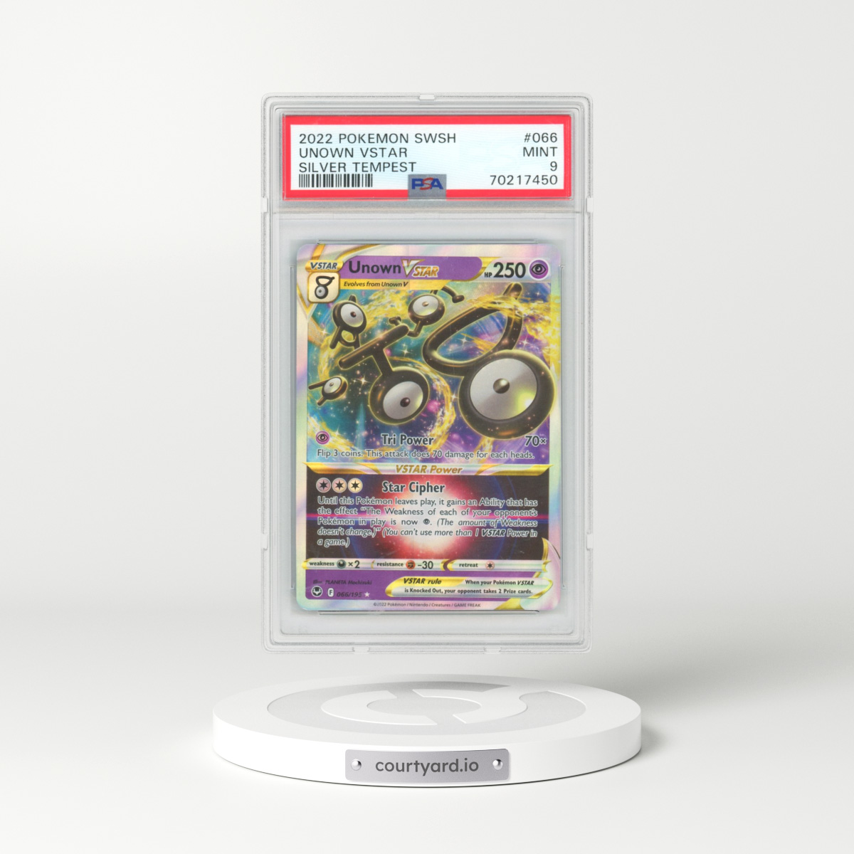 2022 Pokémon Sword & Shield Silver Tempest #066 Unown Vstar (PSA 9 MINT)