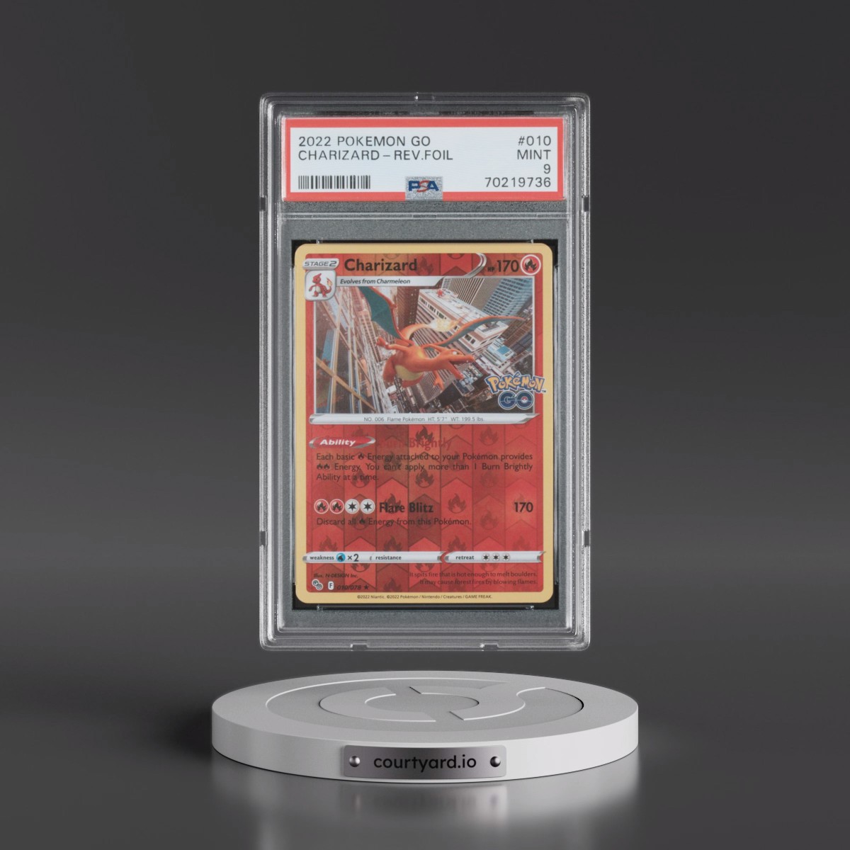 2022 Pokémon Go #010 Charizard - Reverse Foil (PSA 9 MINT)