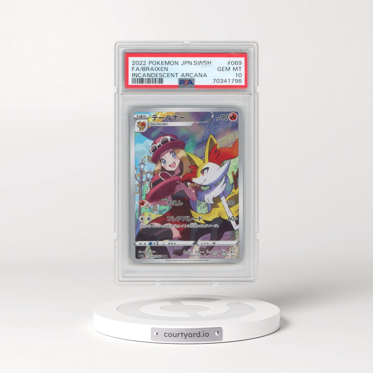 2022 Pokémon Sword & Shield Incandescent Arcana #069 Braixen - Full Art (PSA 10 GEM MINT)