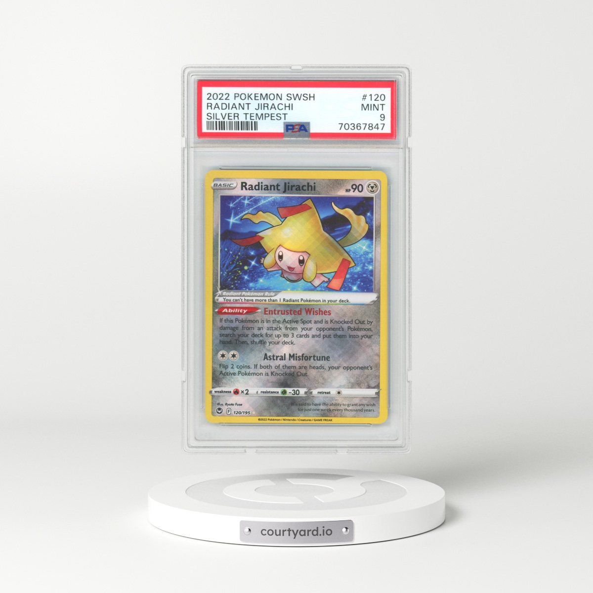 2022 Pokémon Sword & Shield Silver Tempest #120 Radiant Jirachi - Holo (PSA 9 MINT)