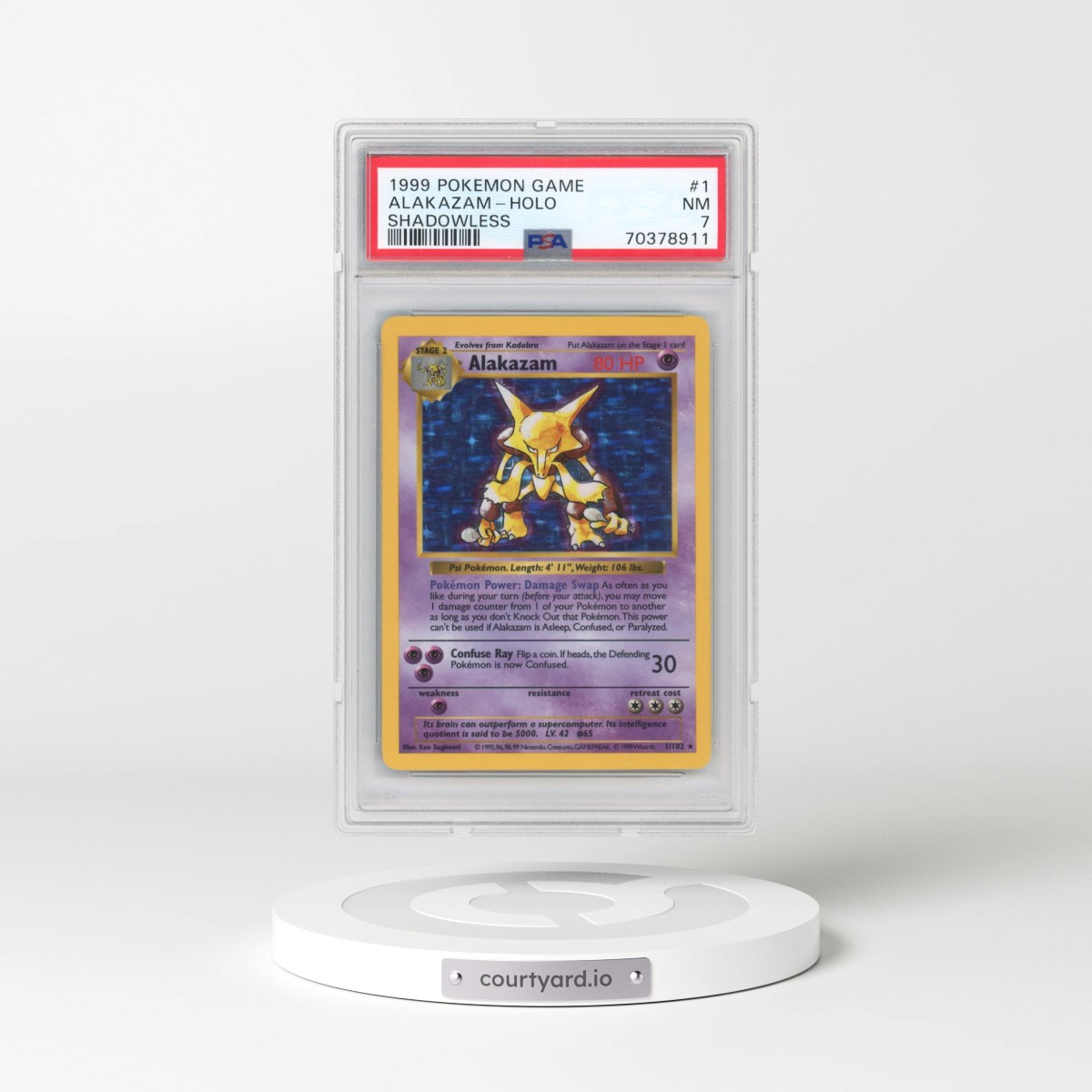1999 Pokémon Game #1 Alakazam - Holo Shadowless (PSA 7 NM)