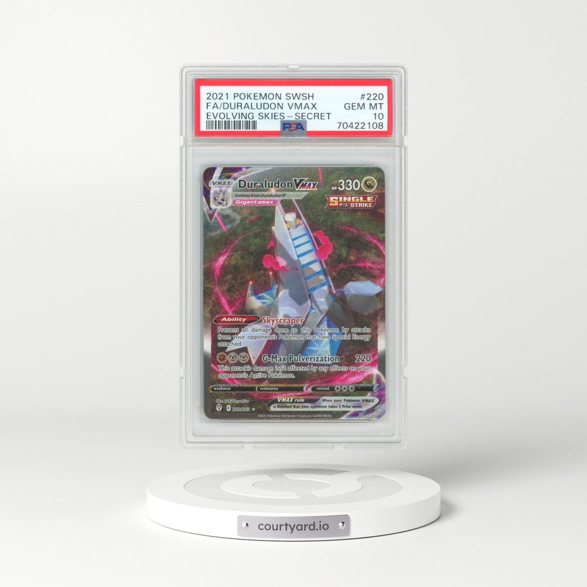 2021 Pokémon Sword & Shield Evolving Skies #220 Duraludon Vmax - Full Art Secret (PSA 10 GEM MINT)