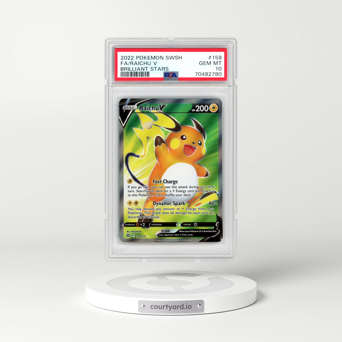 2022 Pokémon Sword & Shield Brilliant Stars #158 Raichu V - Holo Full Art (PSA 10 GEM MINT)