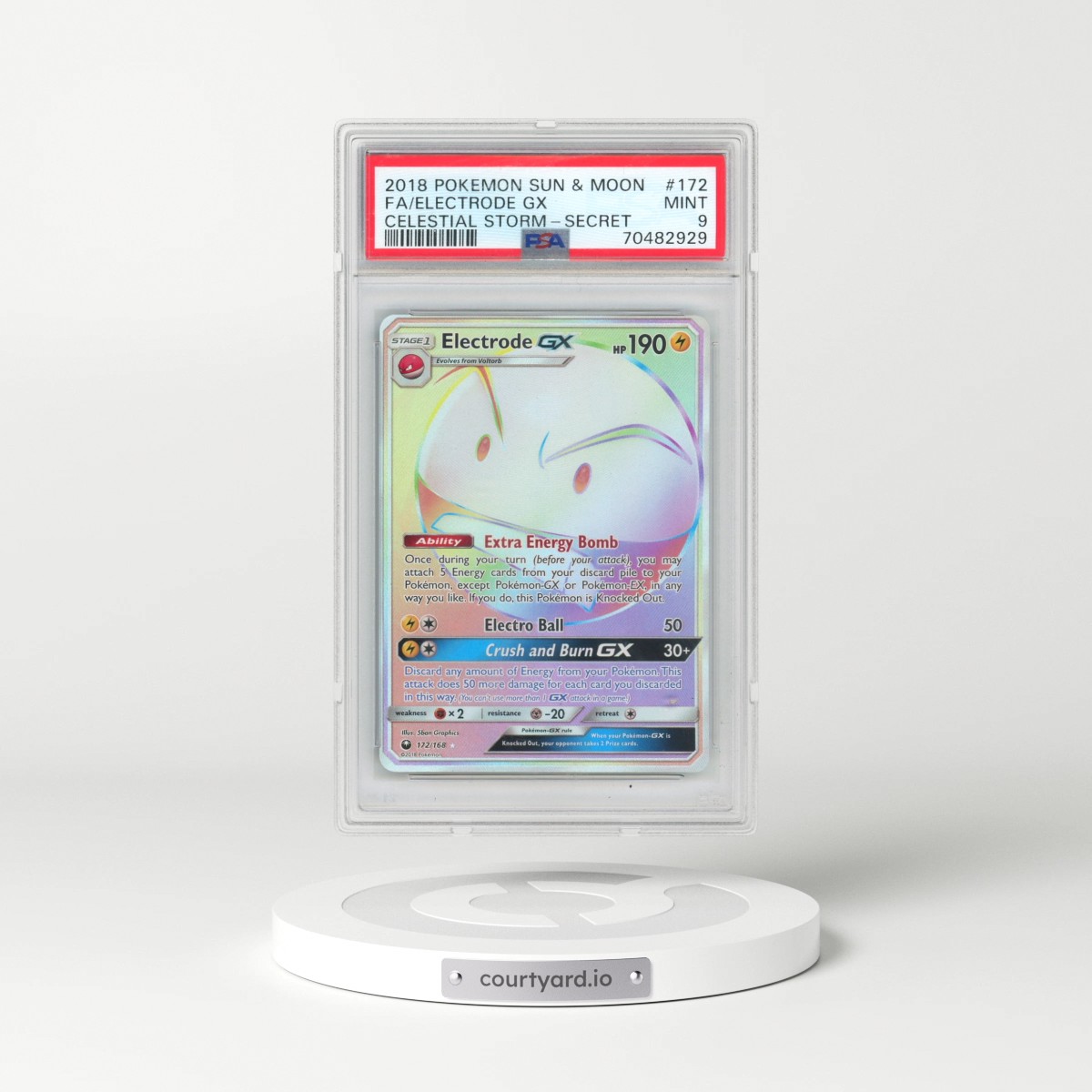 2018 Pokémon Sun & Moon Celestial Storm #172 Electrode GX - Holo Full Art Secret (PSA 9 MINT)