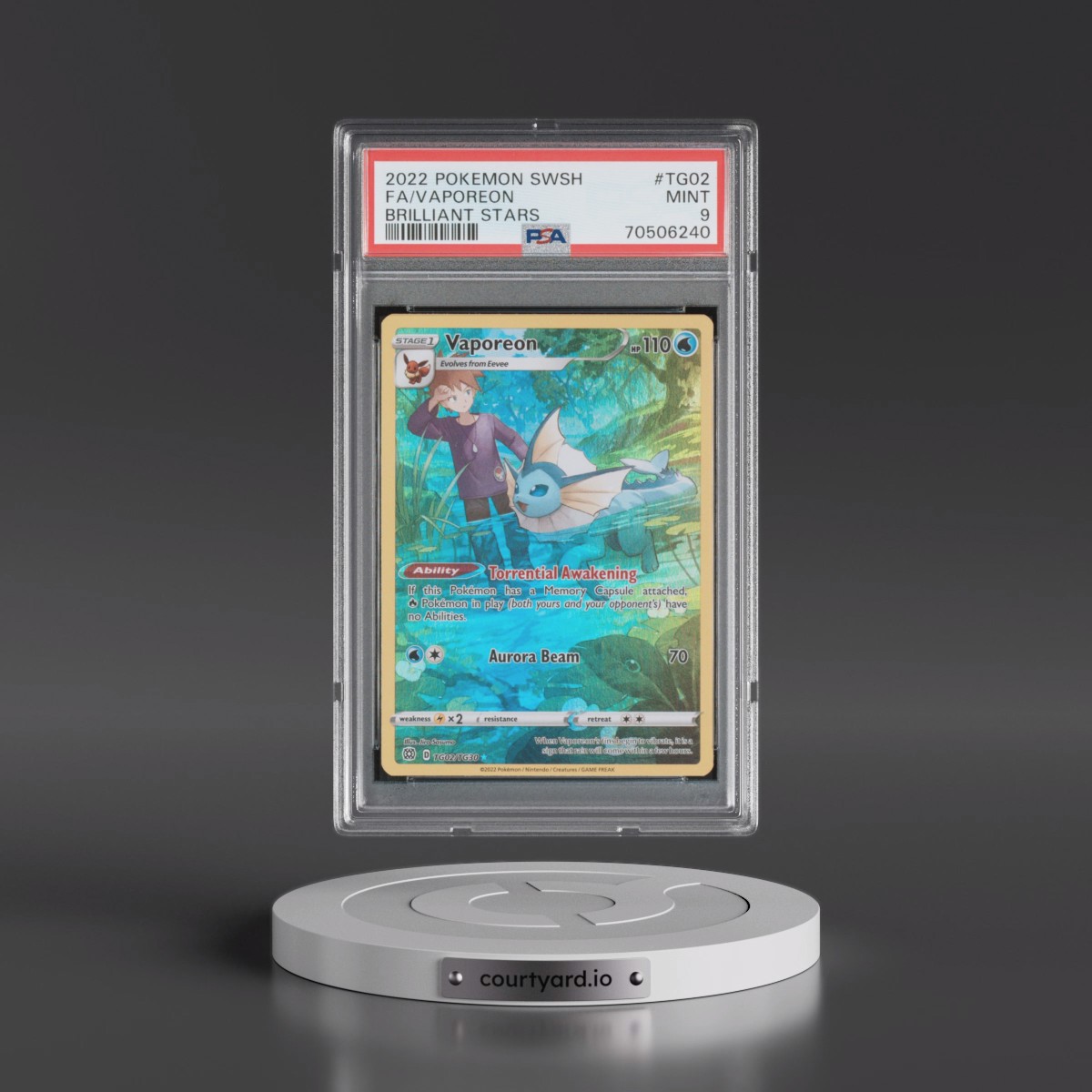 2022 Pokémon Sword & Shield Brilliant Stars #TG02 Vaporeon - Full Art (PSA 9 MINT)