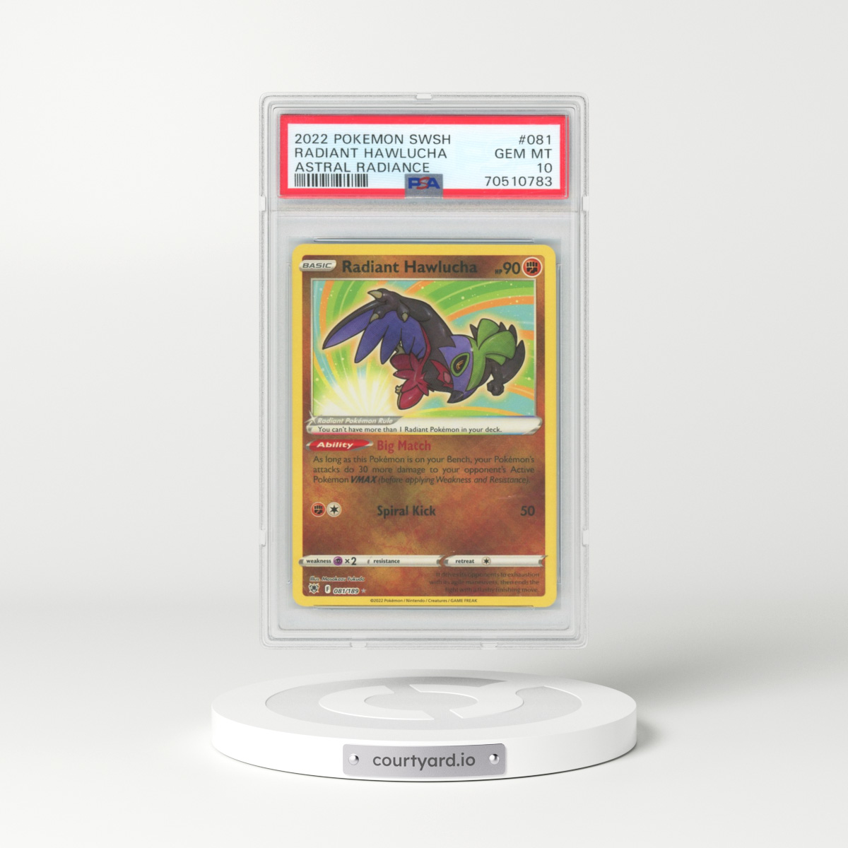 2022 Pokémon Sword & Shield Astral Radiance #081 Radiant Hawlucha - Holo (PSA 10 GEM MINT)
