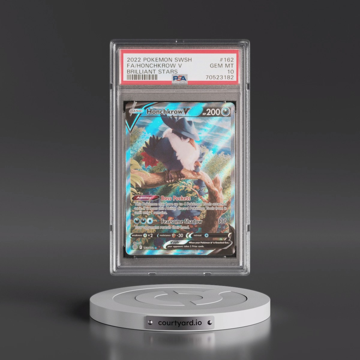 2022 Pokémon Sword & Shield Brilliant Stars #162 Honchkrow V - Holo Full Art (PSA 10 GEM MINT)