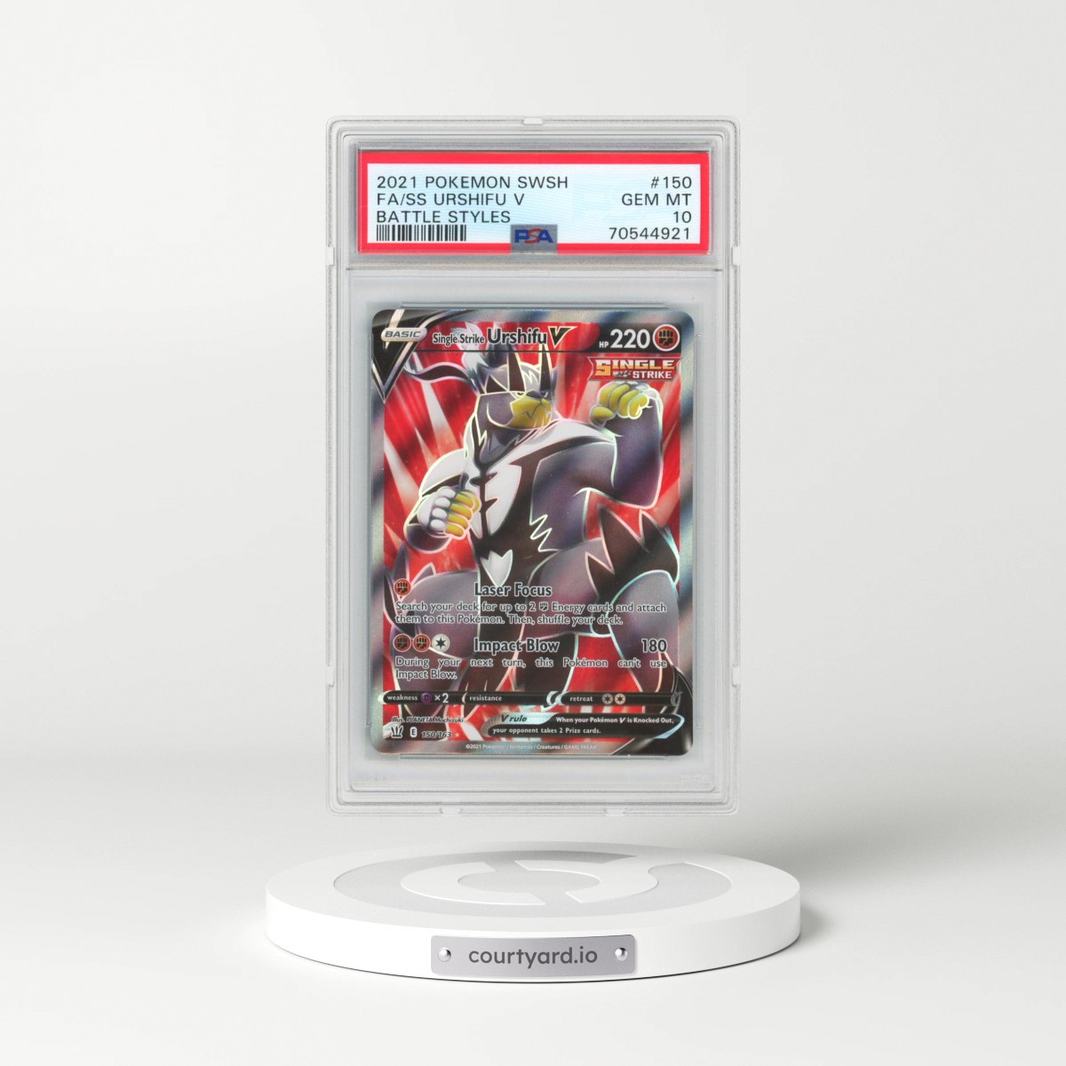 2021 Pokémon Sword & Shield Battle Styles #150 Single Strike Urshifu V - Holo Full Art (PSA 10 GEM MINT)