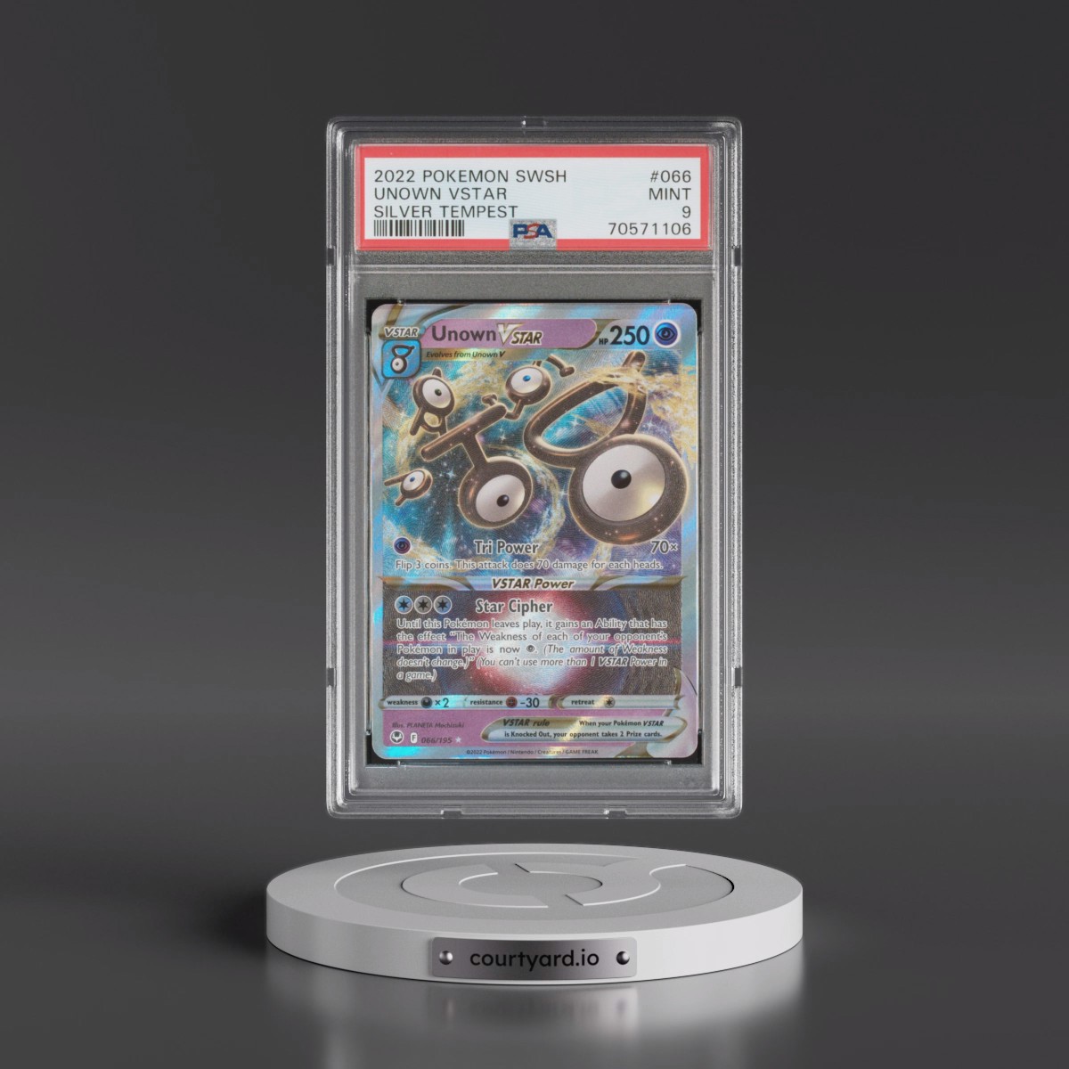 2022 Pokémon Sword & Shield Silver Tempest #066 Unown Vstar (PSA 9 MINT)