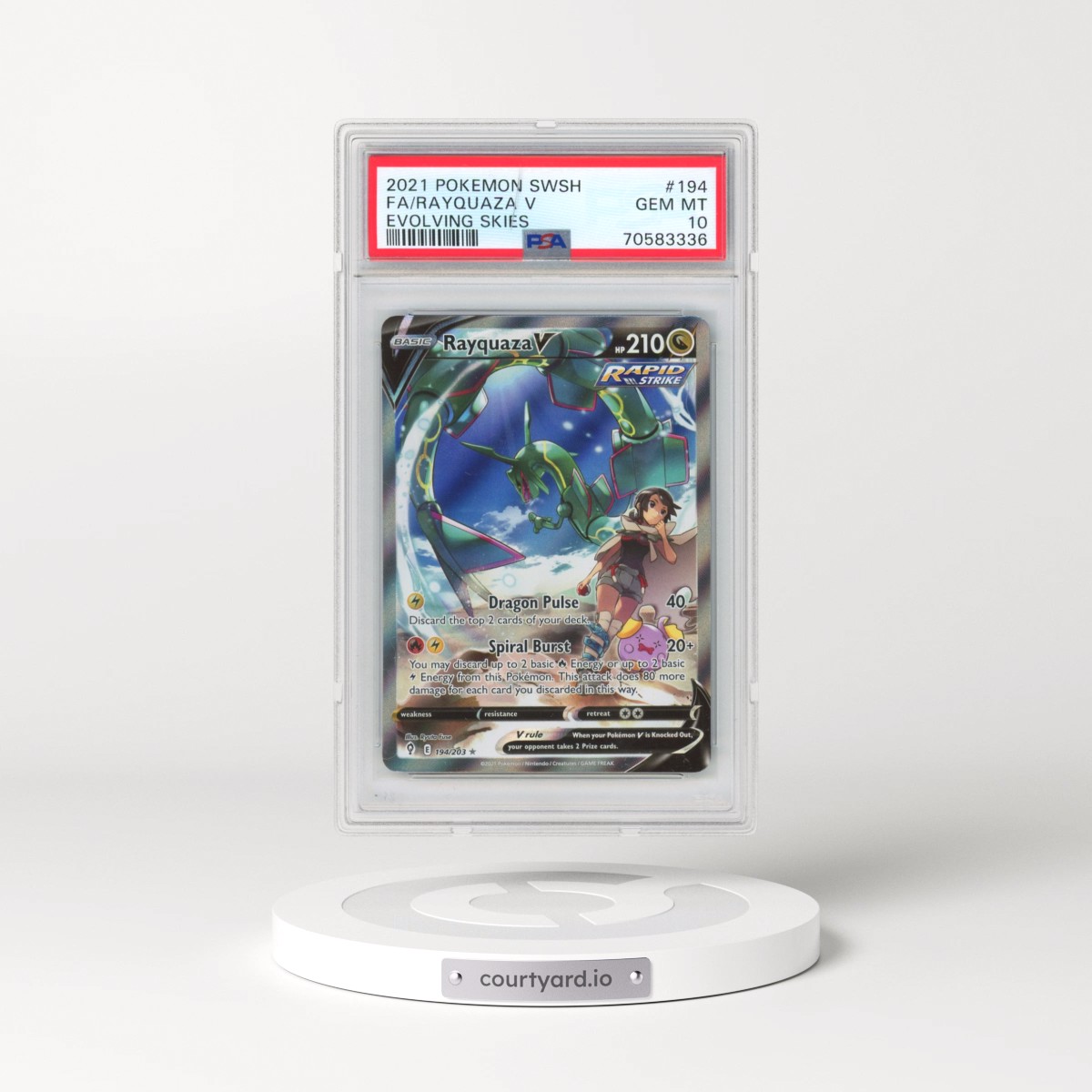 2021 Pokémon Sword & Shield Evolving Skies #194 Rayquaza V - Holo Full Art (PSA 10 GEM MINT)