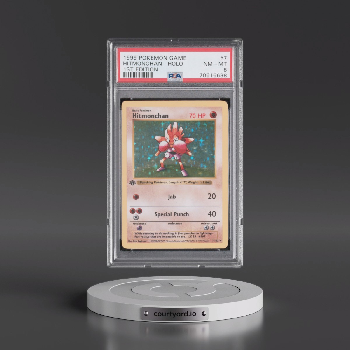 1999 Pokémon Game #7 Hitmonchan - 1st Edition Holo (PSA 8 NM-MT) - Photo
