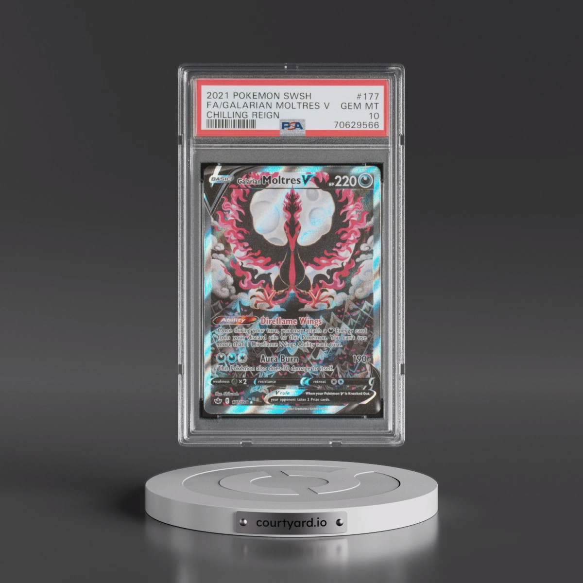2021 Pokémon Sword & Shield Chilling Reign #177 Galarian Moltres V - Holo Full Art (PSA 10 GEM MINT)